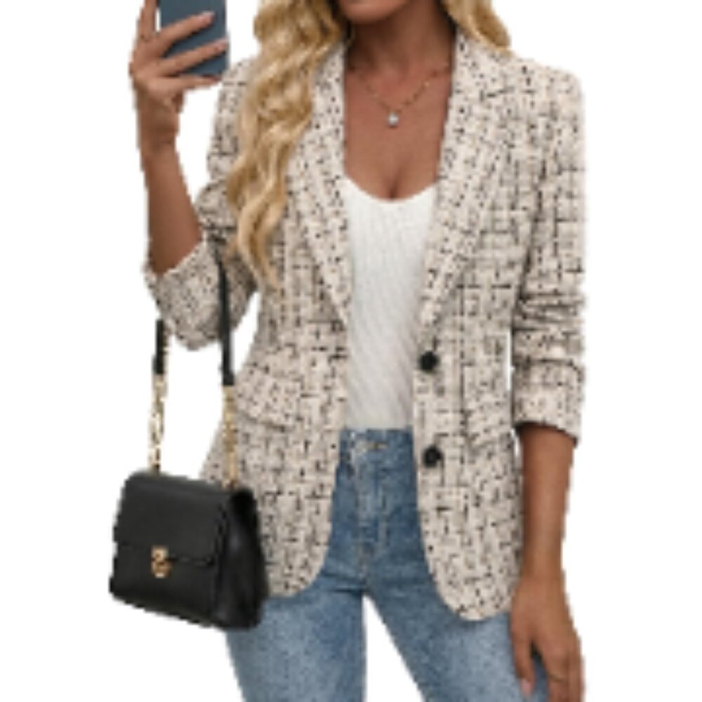 Wool Blend Blazer Notched Lapel Pockets Work Office Jacket Slim Fit